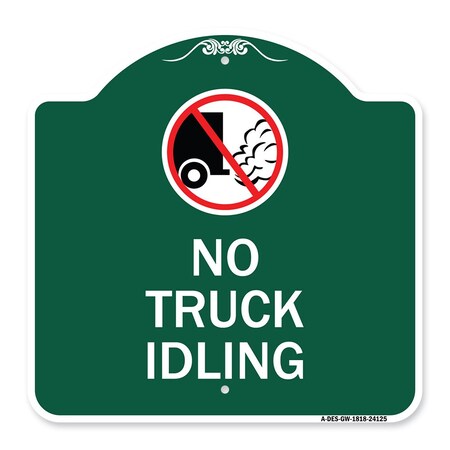 Signmission Driveway Sign No Truck Idling W/ Graphic, Green & White Aluminum Sign, 18" x 18", GW-1818-24125 A-DES-GW-1818-24125